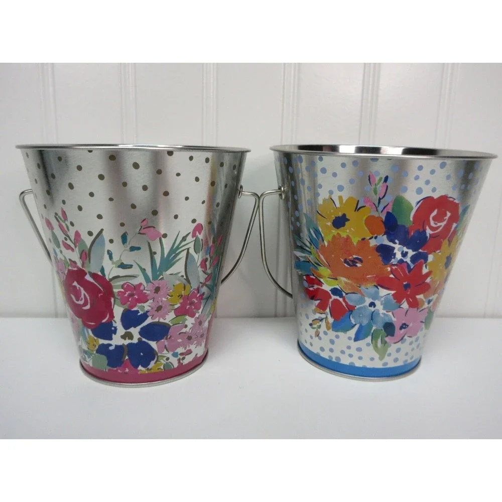 Pioneer Woman Floral Tin Pail Flowers Party Wedding 4.5